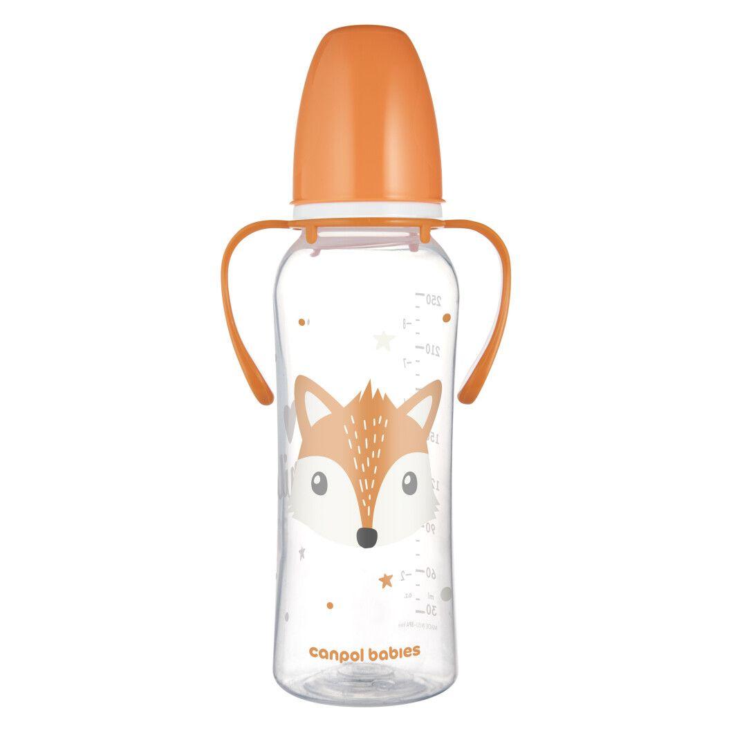 Canpol babies Стандартна пляшечка з ручками 250 мл CUTE ANIMALS - помаранчева 11/845, фото 1