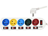 Удлинитель 5 розеток с заземлением каждая с индивидуальным выключателем Lund 72460