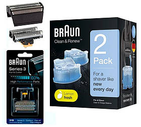 Сітка і ріжучий блок Braun 31B + Картрідж Braun CCR2 для чищення електробритв