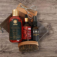 Набор по уходу за бородой и телом "Арбуз максимум" (гель для душа + тоник + масло для бороды + аксессуары)