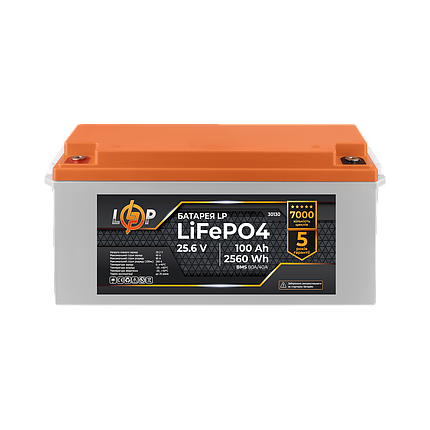 Акумулятор LP LiFePO4 25,6V - 100 Ah (2560Wh) (BMS 80A/40А) пластик, фото 1