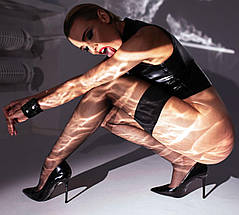 Топ Noir Handmade F324 Glam, L, black, халтер, на блискавці, вінілові вставки, комір-стійка, фото 4