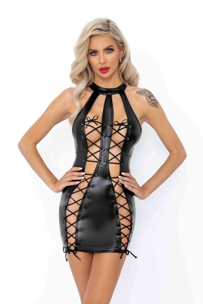 Платье Noir Handmade F291 Powerwetlook dress with double lace-up front - S KW