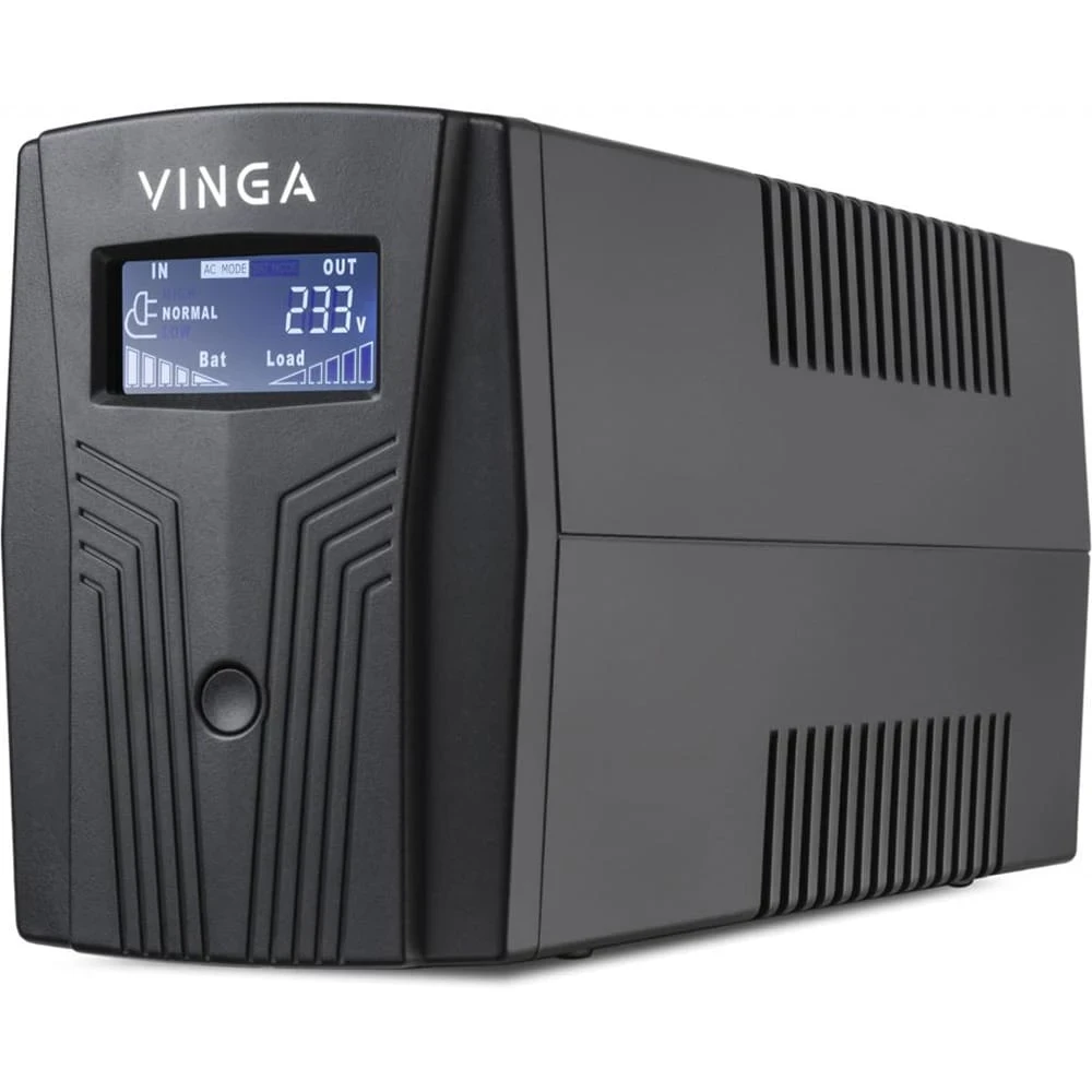Джерело безперебійного живлення Vinga VPC-800P 800ВА/480 Вт з LCD-дисплеєм у пластиковому корпусі