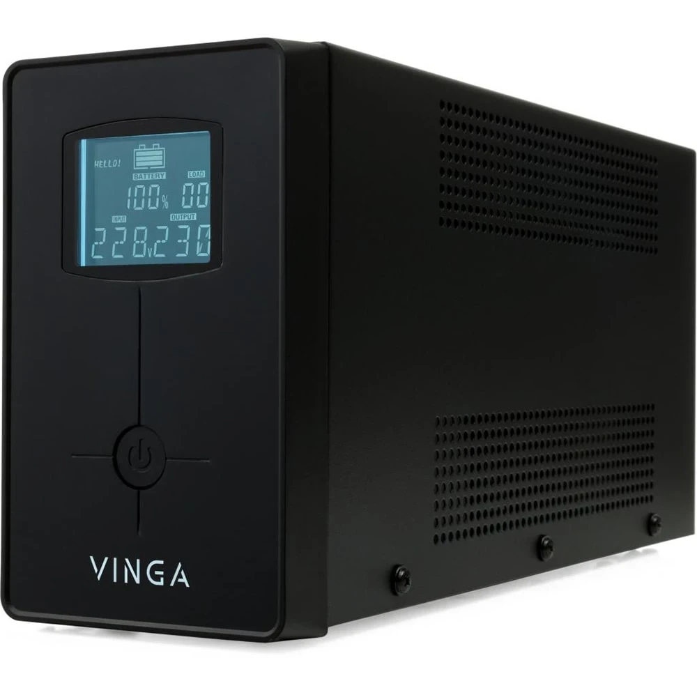 Джерело безперебійного живлення Vinga VPC-600MU 600ВА/360 Вт з LCD-дисплеєм з USB у металевому корпусі