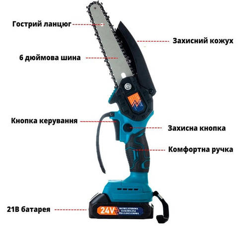 Малогабаритная пила на аккумуляторе 6"(15см) Domotec 24V, Мини-цепная ...