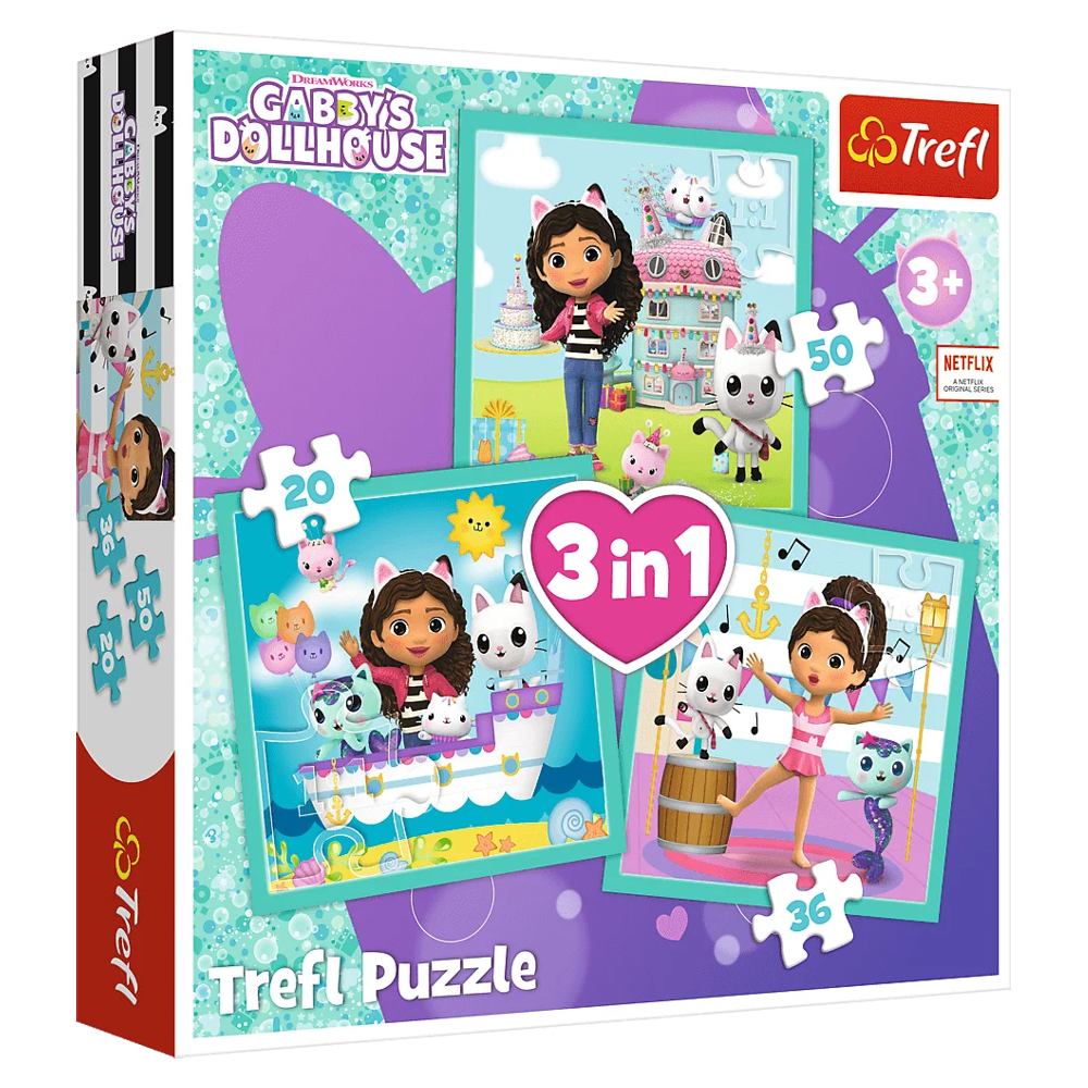 Пазл 3 в 1 "Активний відпочинок Габбі. Чарівний будиночок Габбі", 20-36-50 елементів Trefl (5900511348712)