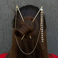 Металева подвійна шпилька для волосся "Перлинний блиск"