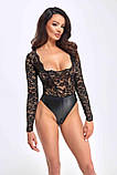 Боді Noir Handmade F296 Psyche bodysuit of lace and wetlook - S, фото 4