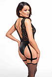 Боді Noir Handmade F297 Libido Deep-V bodysuit with collar, pearl chain and garter - XXL, фото 2