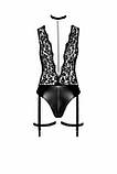 Боді Noir Handmade F297 Libido Deep-V bodysuit with collar, pearl chain and garter - XXL, фото 4
