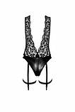 Боді Noir Handmade F297 Libido Deep-V bodysuit with collar, pearl chain and garter - XXL, фото 5