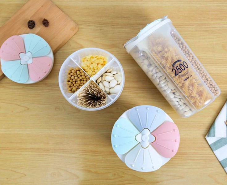 Контейнер для хранения сыпучих продуктов, круп, макарон, орехов с разделителями на 2500мл 4 отделения