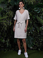 Летнее платье в полоску с поясом Vienetta 0035, Бежевый, L