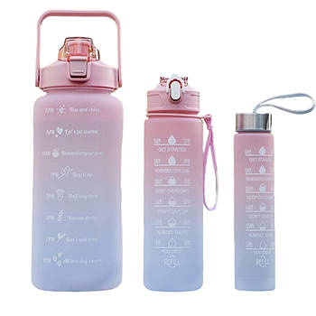 Пляшка для води 3 в 1 Bottle AND264 Рожево-блакитна Комплект із 3 спортивних пляшок для води