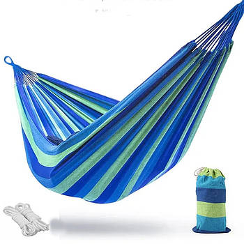 Гамак підвісний без планки 1200х100 см для пікніка Голубий Гавайський гамак Класичний тканинний гамак
