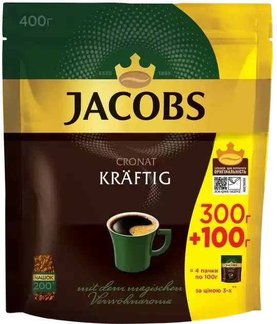Кава розчинна JACOBS Cronat Kraftig 400 г Якобс оригінал міцна кава, фото 1