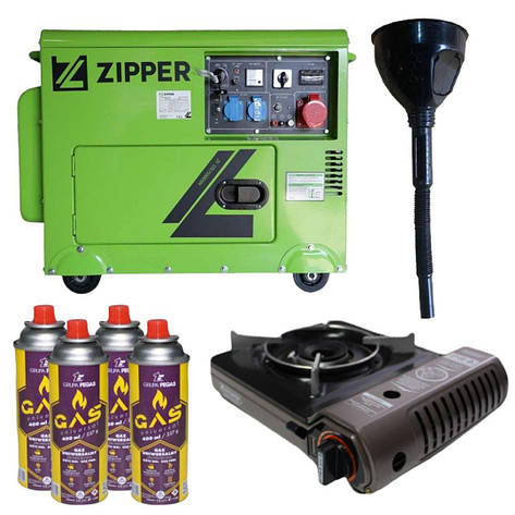Дизельний генератор Zipper ZI-STE7500DSH + газова плитка Orcamp CK-505 + 4 газових картриджа 400 мл, фото 1