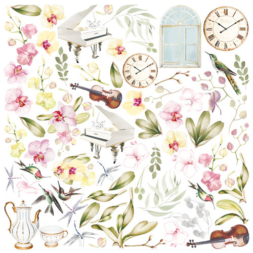 Лист з картками для вирізання 20 см x 20см Fabrika Decoru "Orchid Song" FD02100F