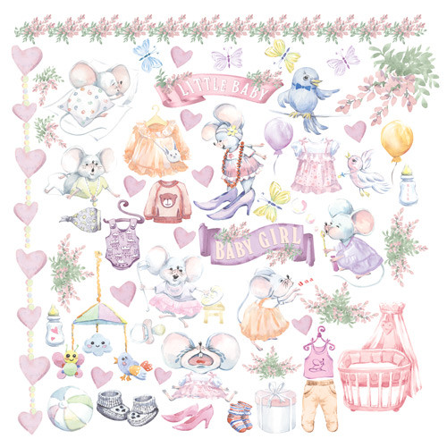 Лист з картками для вирізання 20 см x 20см Fabrika Decoru "My Little Mousy Girl" FD02089F
