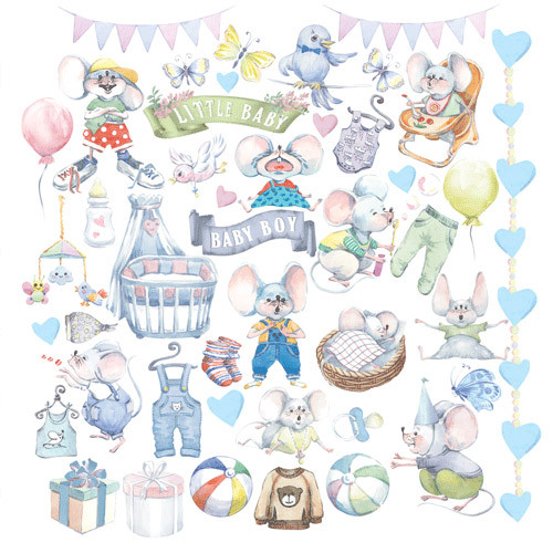 Лист з картками для вирізання 20 см x 20см Fabrika Decoru "My Little Mousy Boy" FD02088F, фото 1