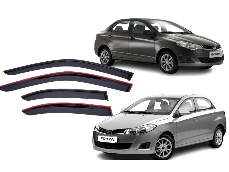 Дефлектори вікон вітровики для ЗАЗ Forza седан 2011 ->, Chery Bonus 2008 -> (скотч) ANV