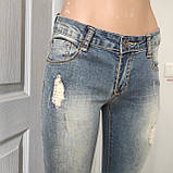 Джинси жіночі рвані низька посадка скінні стрейч 27 блакитні, фото 5