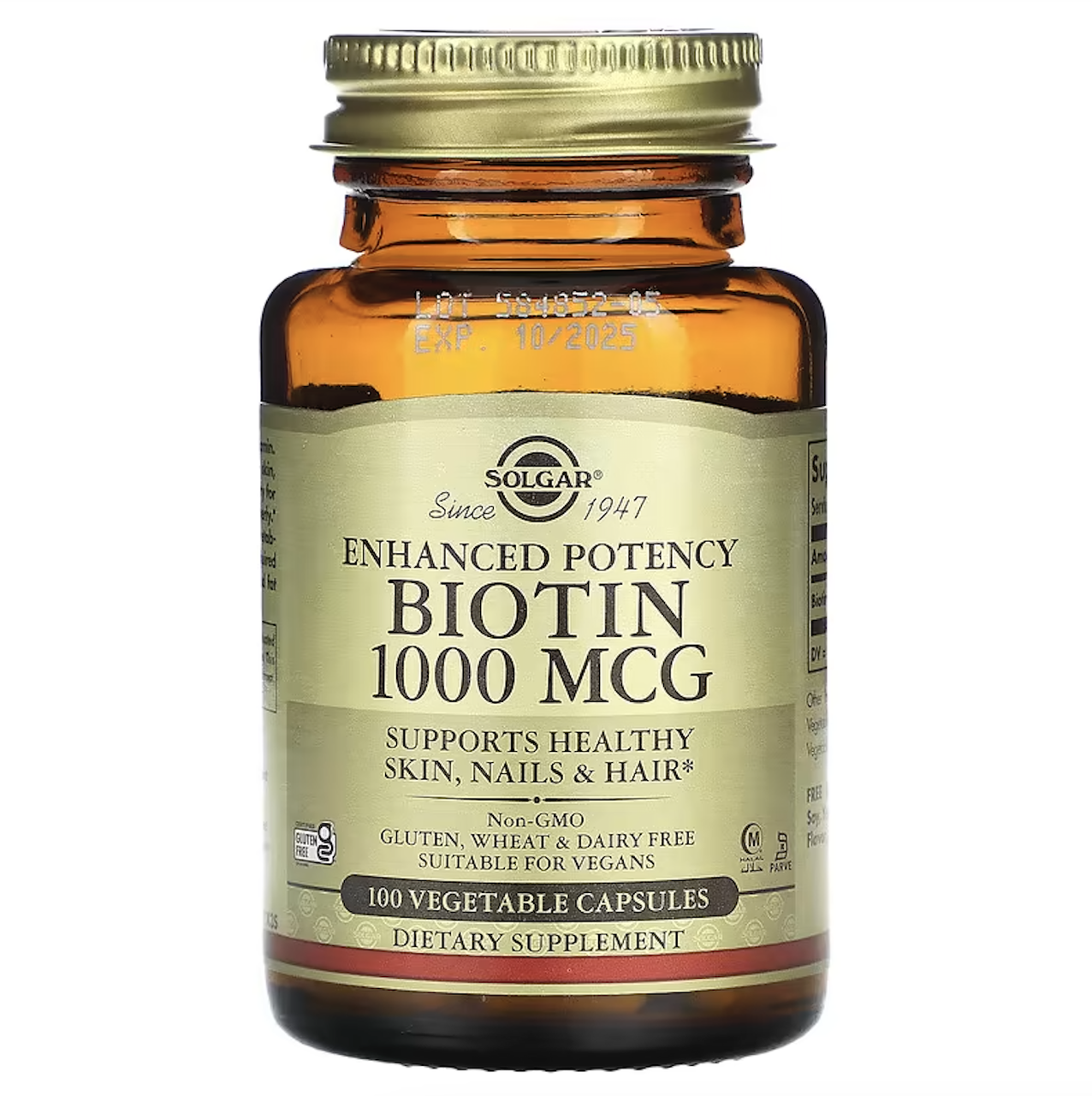 Solgar, Enhanced Potency Biotin, 1000 мкг, 100 рослинних капсул