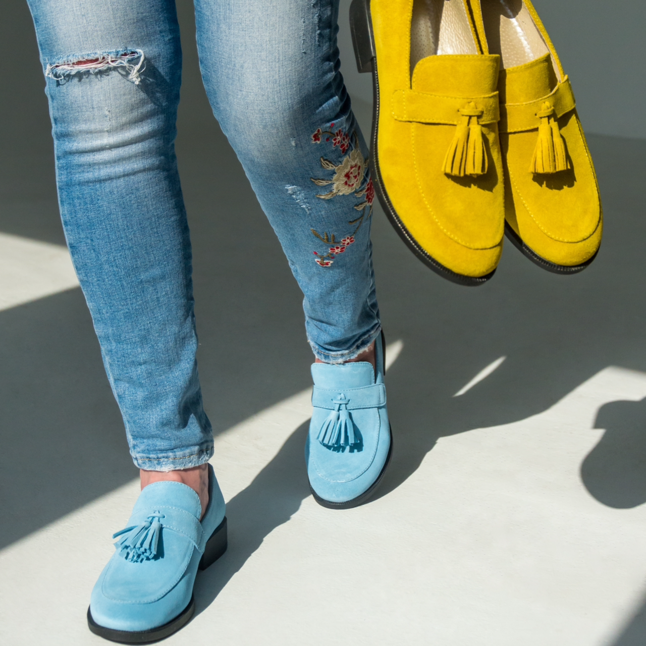 Жіночі замшеві лофери блакитного кольору “Style Shoes”