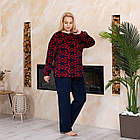 Жіночий велюровий домашній брючний костюм темно-синього кольору з принтом Червоні бантики від виробника Bonita 52, фото 5