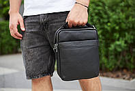 Чоловічий чорний мессенджер на два відділення 22х26х7, сумка планшет на ремені, барсетка для документів, чорна, фото 5