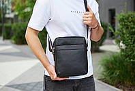 Чоловічий чорний мессенджер на два відділення 22х26х7, сумка планшет на ремені, барсетка для документів, чорна, фото 6