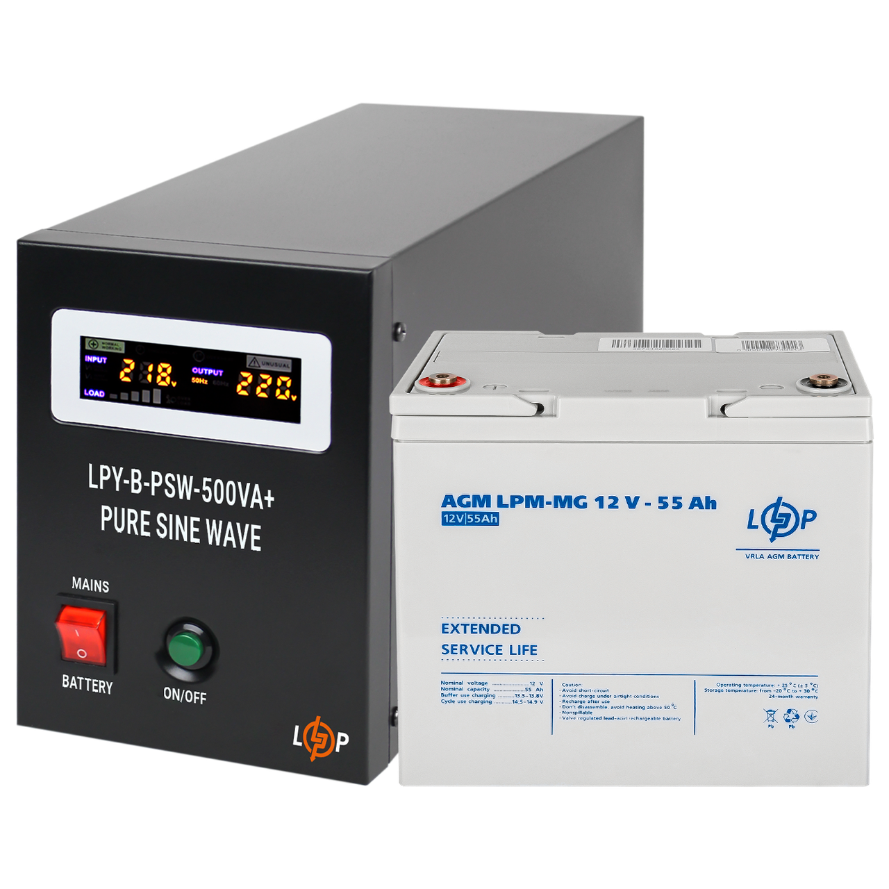 Комплект резервного живлення для котла LP ДБЖ + мультигелева батарея (UPS B500 + АКБ MG 660Wh) правильна синусоїда