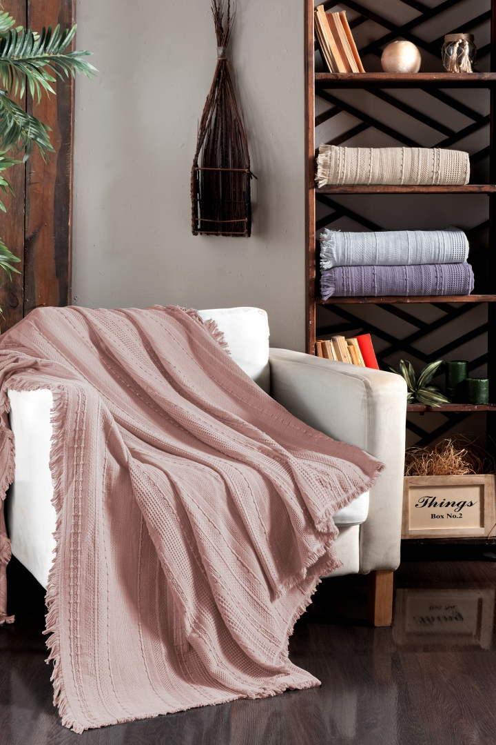 Вафельне простирадло-покривало First Choice Sole 220×240 см. Pudra