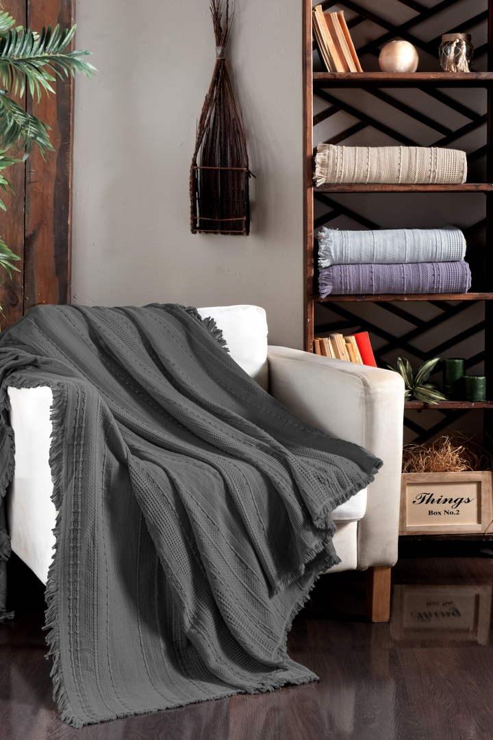 Вафельне простирадло-покривало First Choice Sole 220×240 см. Anthracite