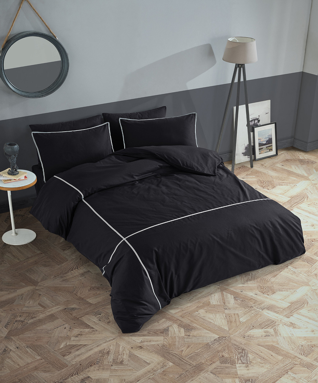 Постільна білизна Turkiz Ranforse Prima 200 х 220 см Carven Black, фото 1