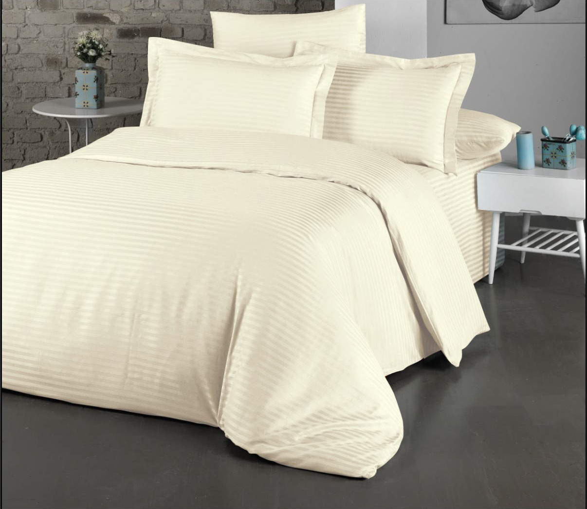 Постільна білизна Cotton Shine Stripe Satin 200х220 Krem