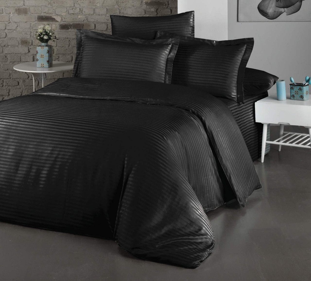 Постільна білизна Cotton Shine Stripe Satin 200х220 Sіyah