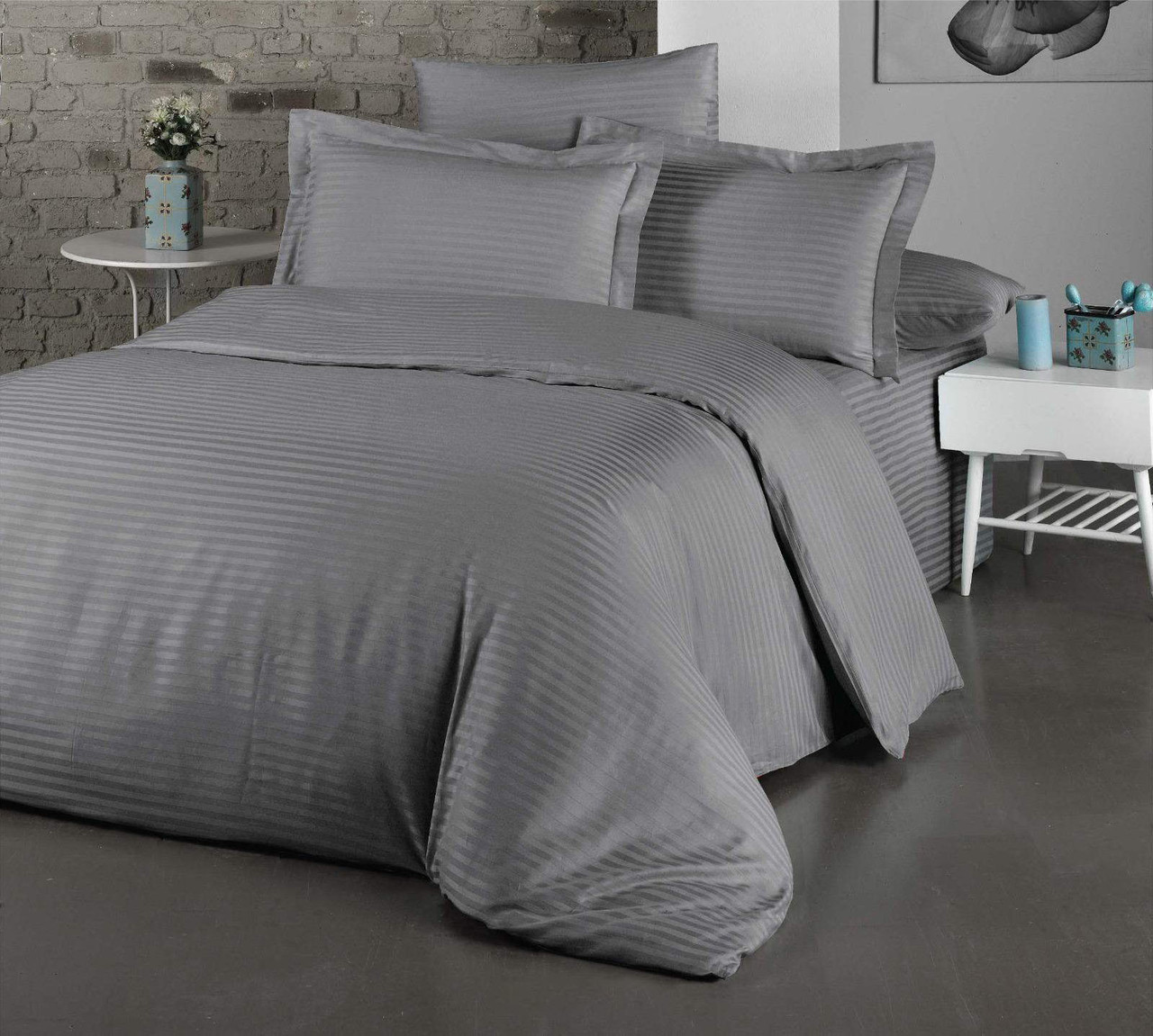 Постільна білизна Cotton Shine Stripe Satin 200х220 Antrasit