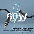 Кабель Promate Springy USB-C to USB-C 60W Power Delivery 1.2 м Black (springy.black), фото 3