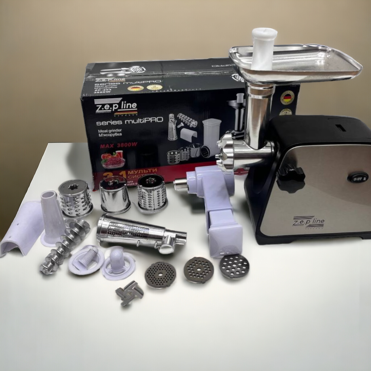 Немецкая мясорубка 5в1 3800 Ват. ZP. с шинковками та насадками