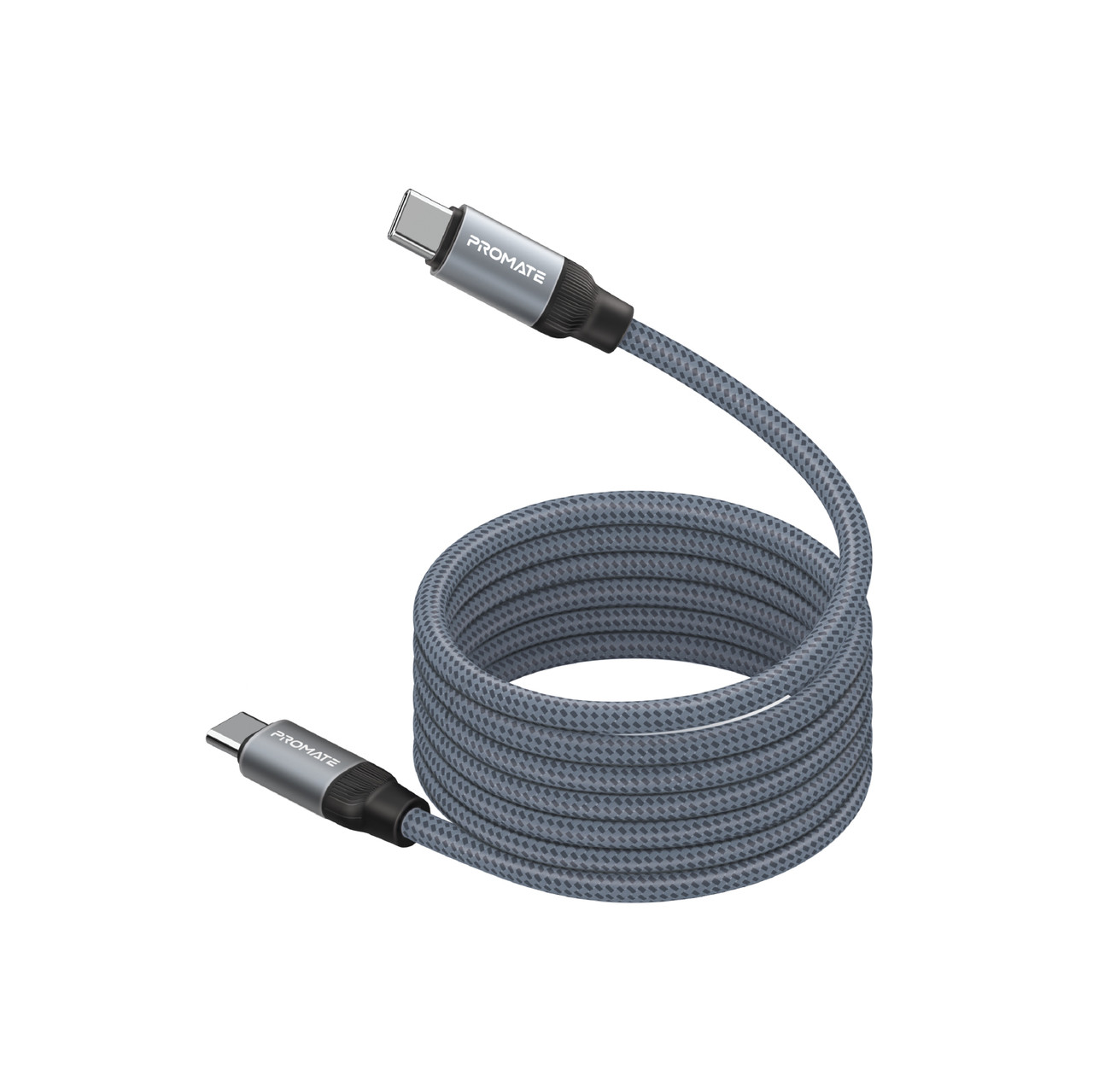 Кабель Promate Springy USB-C to USB-C 60W Power Delivery 1.2 м Grey (springy.grey), фото 1