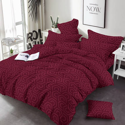 Бордова тканина однотонна з геометричним принтом 220 см для постільної білизни Бязь Gold Lux, рулон 50 м, Пакистан, фото 1