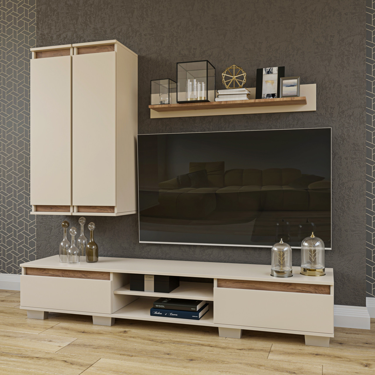 Сучасна стильна вузька маленька міні стінка під телевізор у вітальню зал з навісними тумбами Лілу 175 см