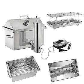 Коптильня домашня, двоярусна гарячого та холодного копчення «XK» з нержавійки 2 мм, 3 гачки + подарунок
