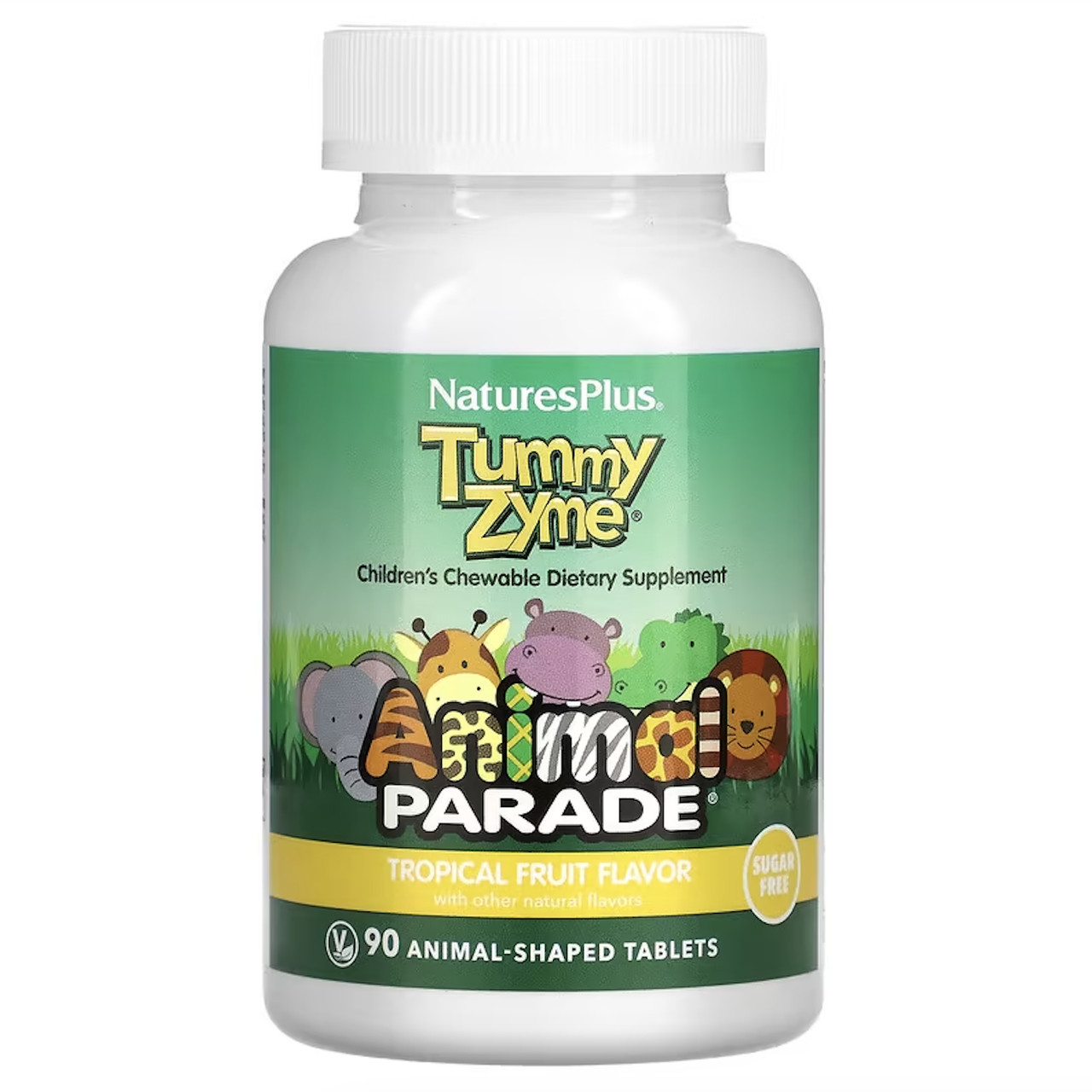 NaturesPlus, Source of Life, Animal Parade, активні ферменти для дітей, смак тропічних фруктів, 90 таблеток