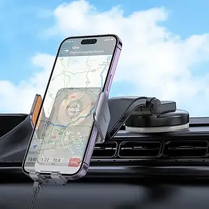 Holder Hoco HW8 Transparent Discovery Edition з бездротовою зарядкою 15W (center console) (Сірий), фото 3