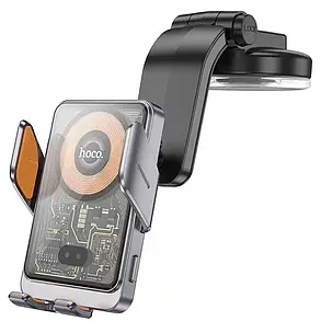 Holder Hoco HW8 Transparent Discovery Edition з бездротовою зарядкою 15W (center console) (Сірий), фото 1