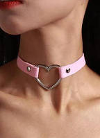 Чокер-жерельє двоколірний із металевим серцем, Рожевий