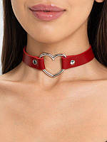 Чокер намисто червоний з металевим серцем